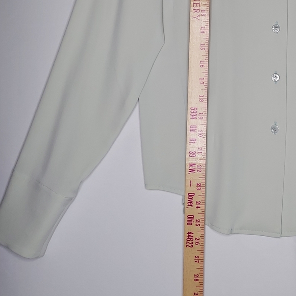 Worth Silk Button‎ Shirt 10 Pearl Button Stretch Long Sleeve Blouse Chambray M - Picture 4 of 8